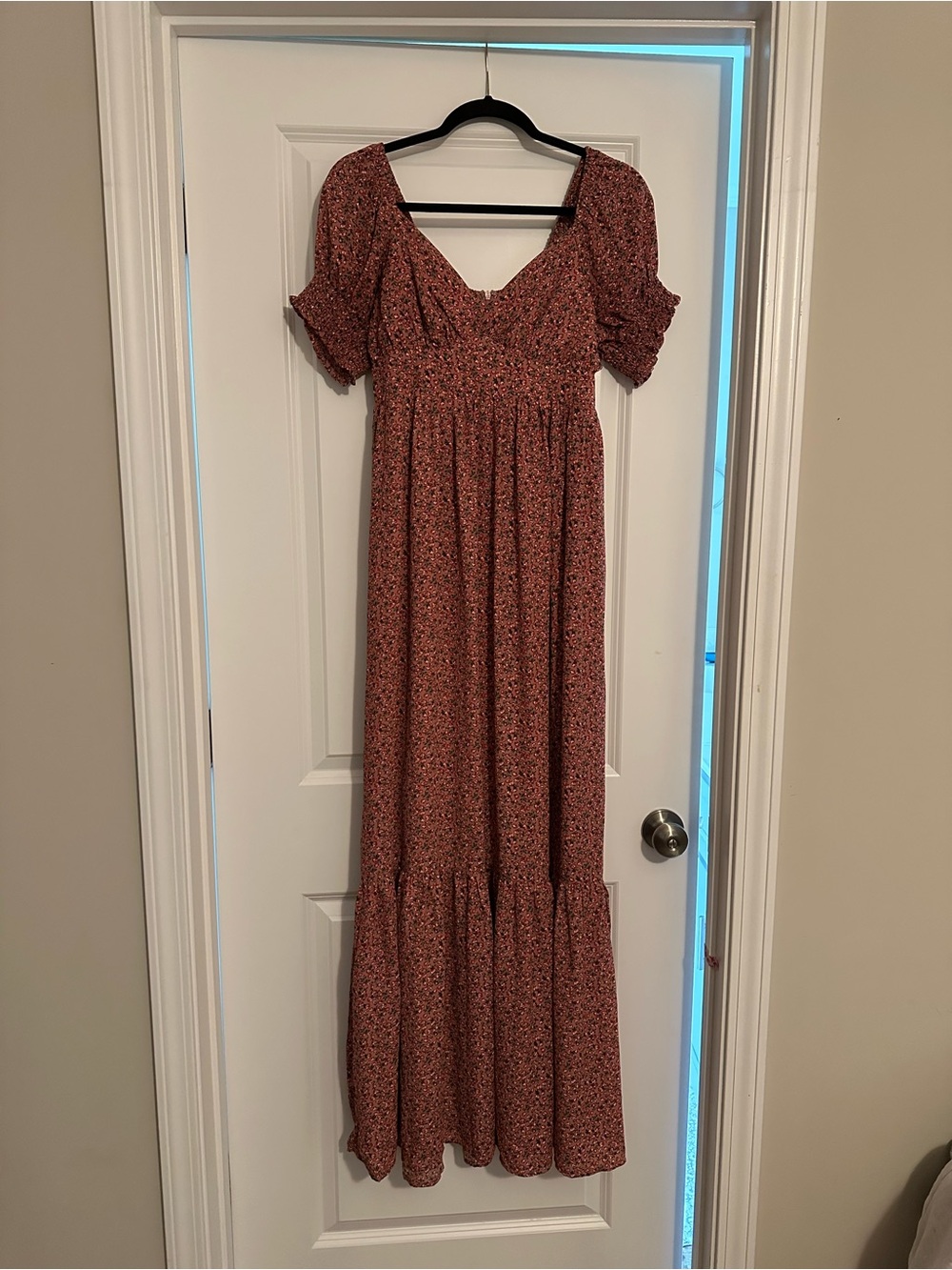 Pinkblush Rust Floral Maxi Dress with Puff Sleeves